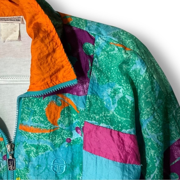 Sergio Tacchini Vintage Windbreaker Sz 10 Womens Italian Blue 80's Retro Jacket - Picture 4 of 10